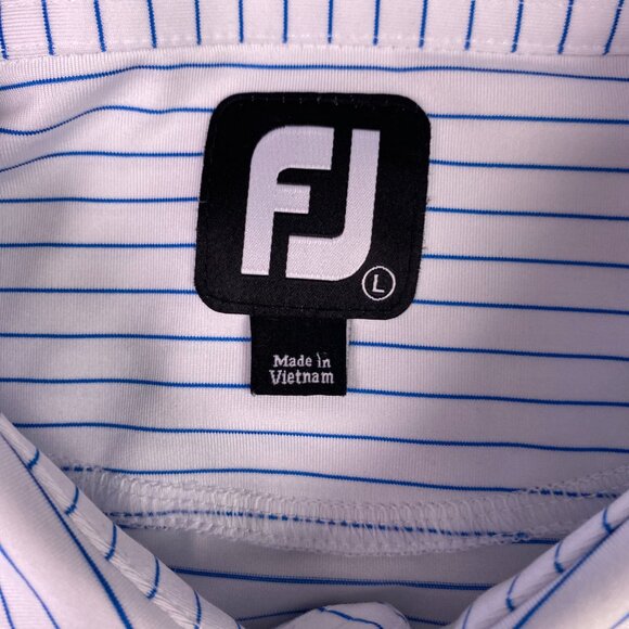 FootJoy Polo Golf Shirt Men's Large White Blue Stripe Striped Performance - Picture 6 of 10